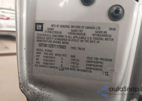 2007 GMC Sierra 1500 Classic Slt z USA, uszkodzony, nr VIN 2GTEK13Z871175823